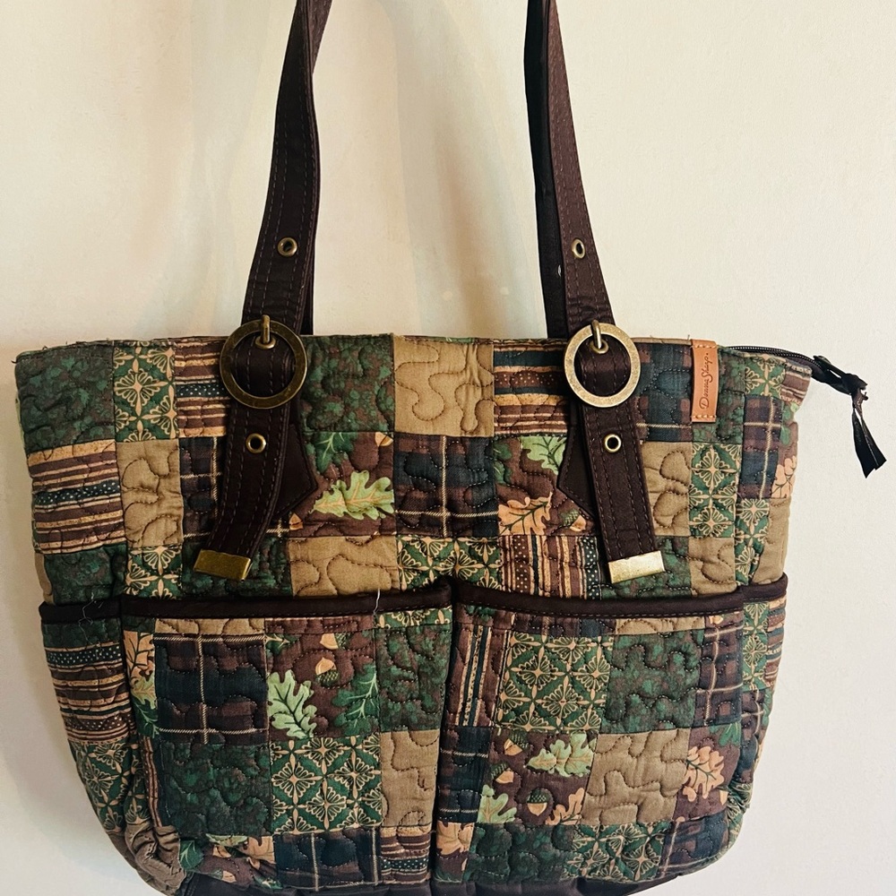 Patchwork Tote Bag - Brown and Green